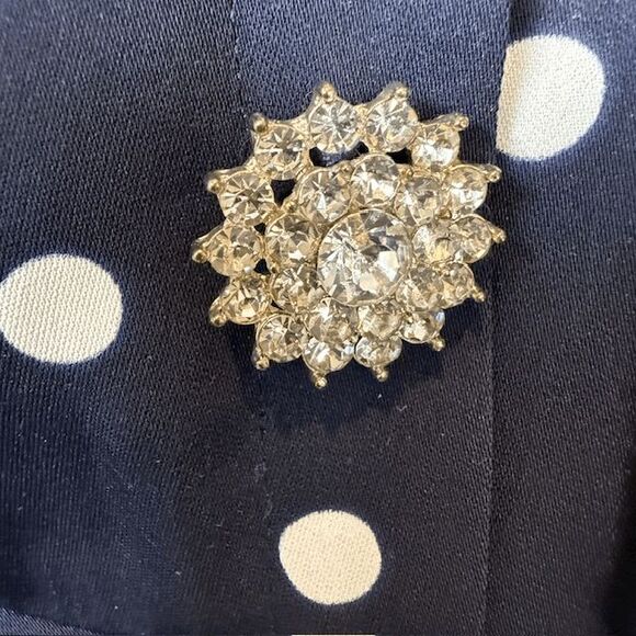 HOBBS London Ayla Spot Fit & Flare Navy Polka Dot Dress Crystal Button Size 10 - Picture 4 of 16